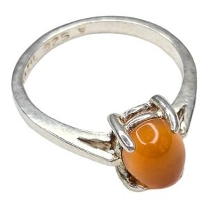 Sterling Silver 925 Orange Cabochon Ring Size 5.5